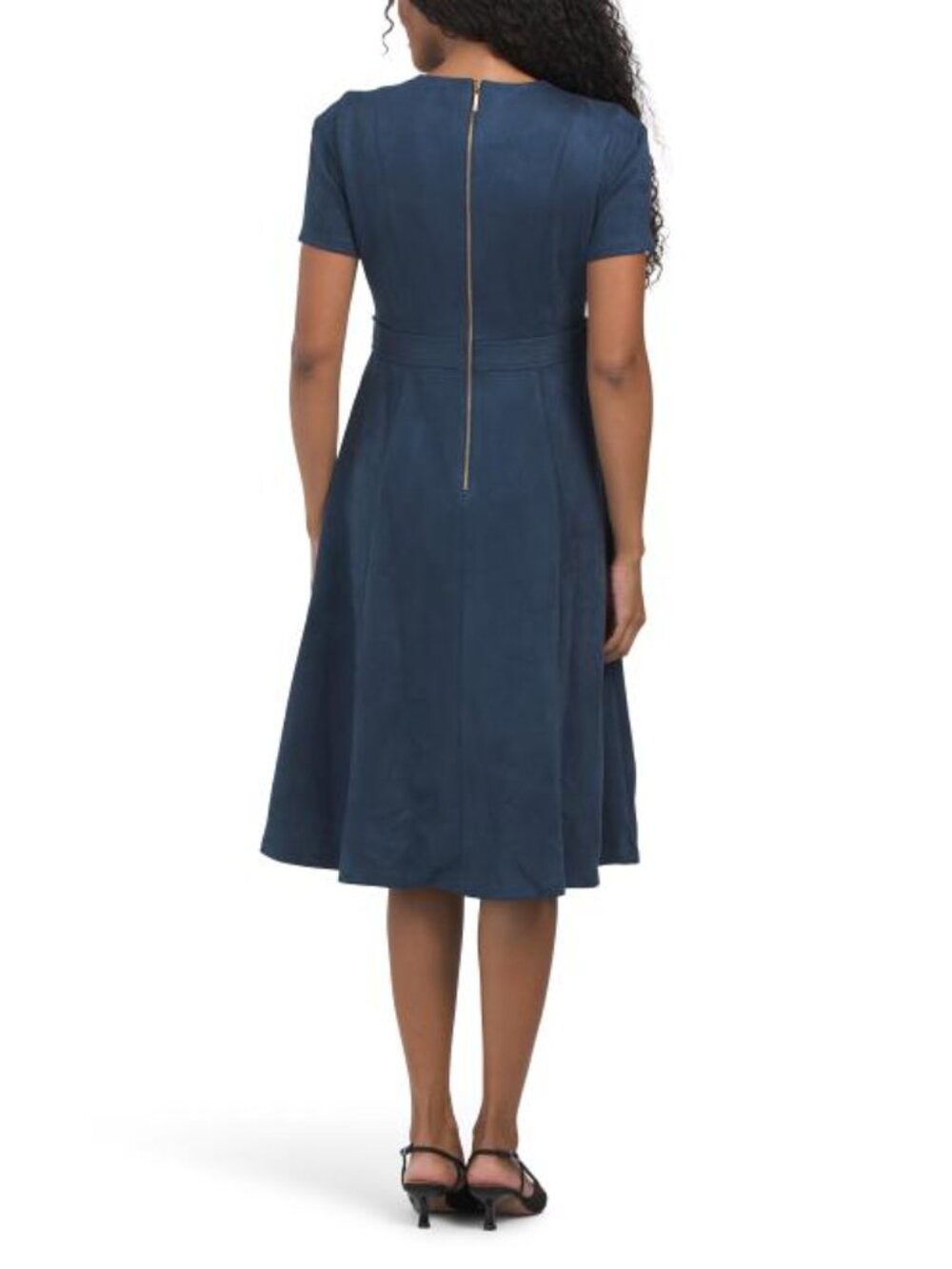 LONDON TIMES Faux Suede Side Tab Fit And Flare Dress - Picture 2 of 4